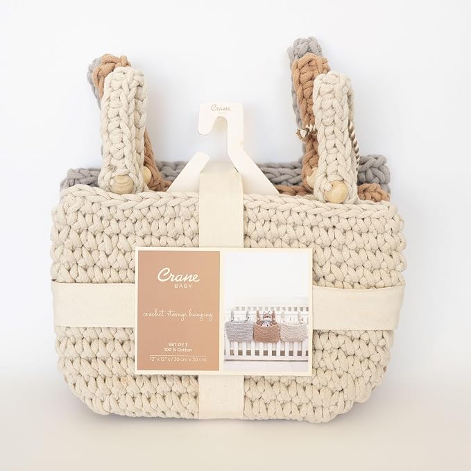 Crane Baby Hanging Bin Trio, Nursery Storage & Organization Products, Hanging Stuffed Animal Storage Solution, Nursery Pocket Organizer, Baby Organizers, Boho Decor Accent, Crib Accessories - Image 5