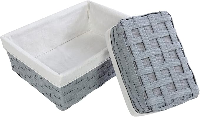 Juvale Wicker Nesting Baskets with Cloth Lining - 5-Pack Gray Rectangular Set - Stackable Storage Bins & Lined Baskets for Organizing Pantry, Closet - Image 9