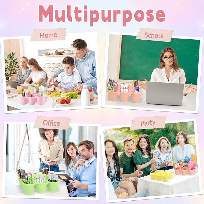 6 Pack Classroom Caddy Organizer with Handle, 6 Compartments, Pastel | Stackable Plastic Table Caddies, 12x9x3.5 In, caddy Organizer for School Supplies, Crayons, Pencils, Crafts and Drink Cups - Image 7