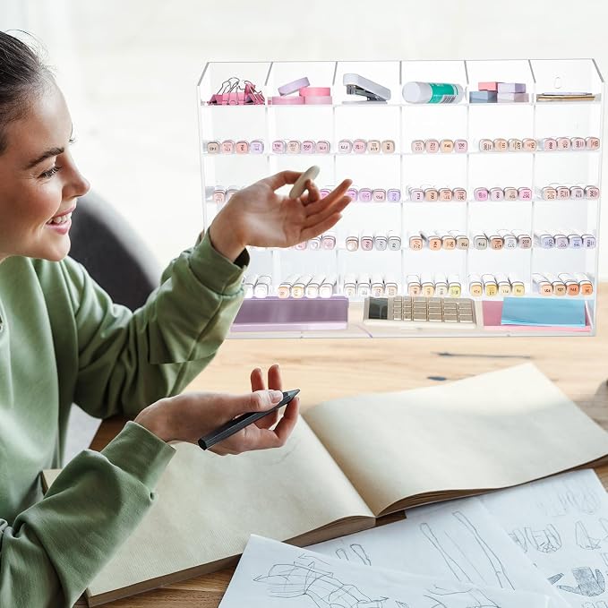 MotiMind Acrylic Pen and Marker Organizer for 350 Markers | 26 Compartments, Vertical Marker Pencil Organizer, Acrylic Pen Display Holder, Art Supply Storage for Desk Stationery, Clear - Image 7