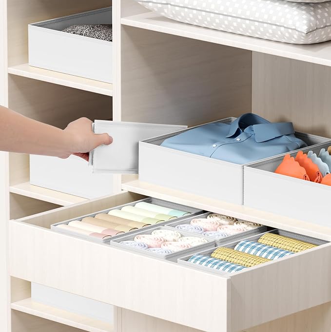 DIMJ Drawer Organizer Clothes Storage - 18 Pack Baby Dresser Organizer for Nursery, Foldable Closet Drawer Organizer Bins for Bedroom Organization, Fabric Storage Dividers for Socks, Underwears, White - Image 6