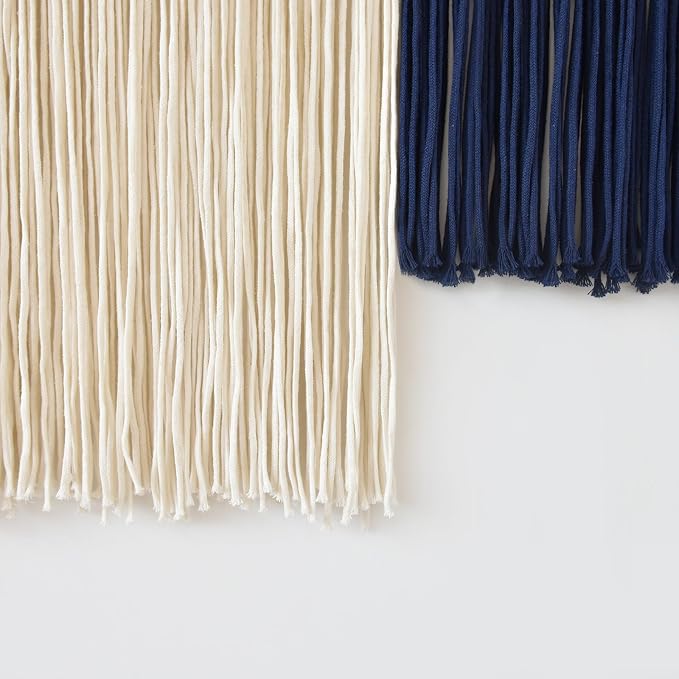 Jakalin Macrame Wall Hanging Boho Yarn Tassel Blue Modern Decor 39"x39" | Hand-dyed navy ombre, Wood dowel, Fringe tassels, Wall decor for living room, bedroom, apartment,Handmade yarn fiber deocr - Image 7