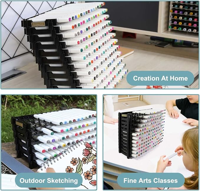 12 Layers Universal Marker Storage Trays, Penholder Display for 180 Pens SN01 Pencil Organizer Holder for Desk (Black-12 layers) - Image 8
