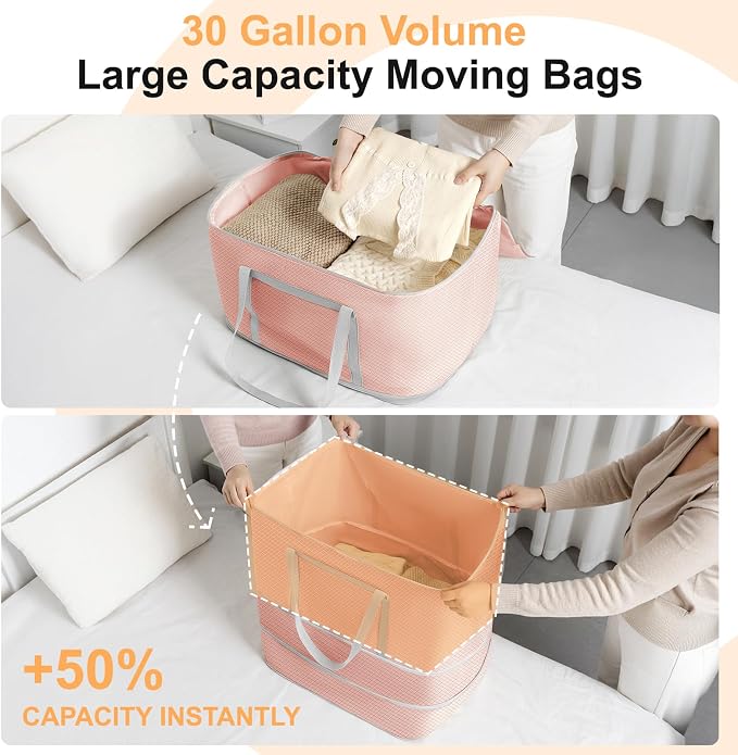 Comforter Storage Bag - 120L Bedding Storage Bags for Moving Closet, Washable Blanket Storage Bag, Ultra Space Saving Self Compression Organizer, 4-Pack, Pink - Image 7