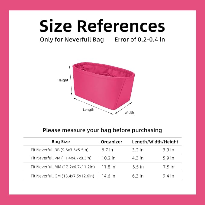 DGAZ Silk Purse Organizer Insert for Neverfullbag(Peach Pink,BB) | Soft and Lightweight,Perfect Fit,Multi-pocket Storage,Bag Protector,Luxury Bag Care,Handmade,for Smooth Bag Organizer - Image 7