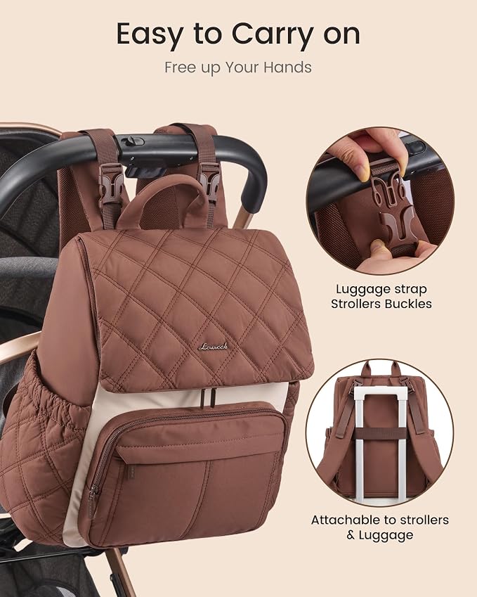LOVEVOOK Diaper Bag Backpack With Pocket For Large Capacity Cup,Multi-Function Baby Travel Bag For Mom Dad,Waterproof Baby Bag for Boys Girls with Changing Pad,Insulated Bag,Stroller Straps,Pink - Image 7