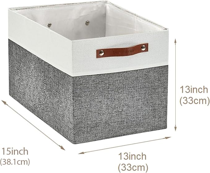 DECOMOMO Kallax Storage Cubes, Storage Baskets for Shelves 4-Pack | 13 x 15 x 13 Storage Bins, Baskets for Organizing Shelves (Grey & White) - Image 9