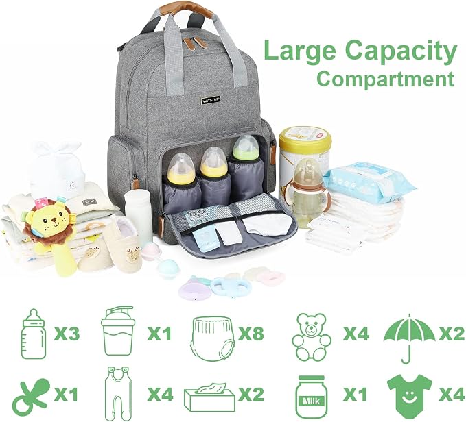 Diaper Bag Backpack with Changing Station, Baby Diaper Organizer Travel Bag | Large Capacity Diaper Bag for Moms Dads - Fold Out Changing Pad, Insulated Pockets, Stroller Straps, Baby Eessentials - Image 7