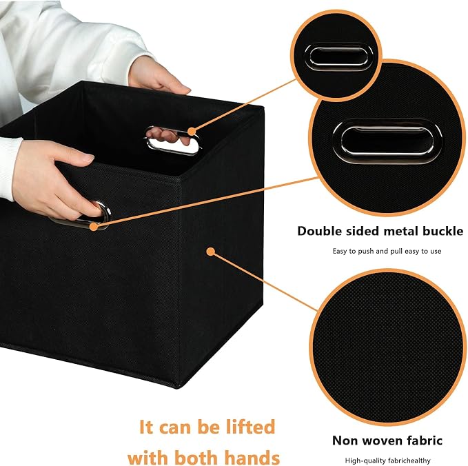 Fabric storage bins Cubes, Fabric Cube Organizer with Handle, Foldable Cube Bins for Cloth or Accessary Storage, 11x11x11, Set of 8, (Black) - Image 7