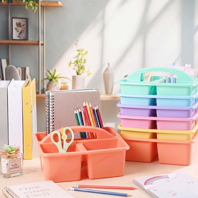 Lineshading 6 Pack 3 Compartment Classroom Caddy with Handle Pastel Multipurpose Portable Plastic Classroom Storage Organizer Caddies for Table Desk Office School Supply - Image 6