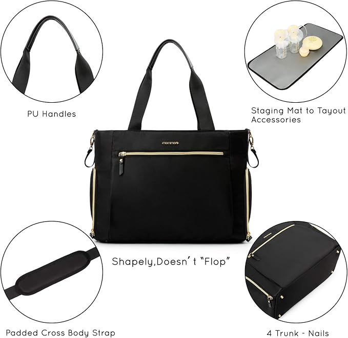 mommore Breast Pump for Spectra S1/S2 & Medela, Diaper Bag Travel Tote | Pumping Tote Bag with Insulated Pockets, Work Bag for Breastfeeding Mom with 15" Laptop Sleeve & Changing Pad - Image 9