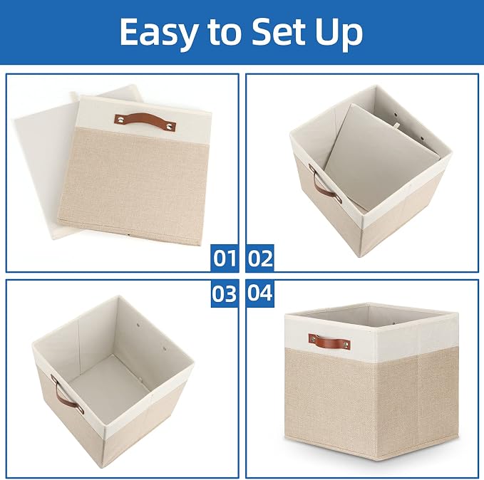 Temary Cube Storage Bins 13 Inch Fabric Storage Cubes Storage Baskets for Shelves Closet Baskets for Cube Storage with Leather Handles, Cloth Organizer Bins for Home - Image 7