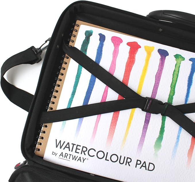 Artway A2 Art Portfolio Case - Art Storage Folder with Carry Handle/Shoulder Strap, Internal/External Pockets and Internal Securing Strap (No Rings) - Black - Image 9