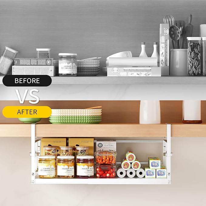 prueBox Under Shelf Storage Basket Organizer Adjustable Hanging Holder with Knob Lock, Heavy Duty Metal Panel for Pantry, Kitchen, Office, Closet, 11.8"-19.3" Wide, White, 1 Pack - Image 8