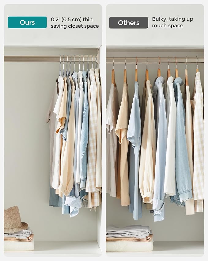 SONGMICS Plastic Clothes Hangers, Pack of 60, Non-Slip, Space-Saving | 0.2 Inches Thick, 17.7 Inches Wide, 360° Swivel Hook, Light Gray and Dark Gray, BREANNA Collection UCRP0050G01 - Image 7