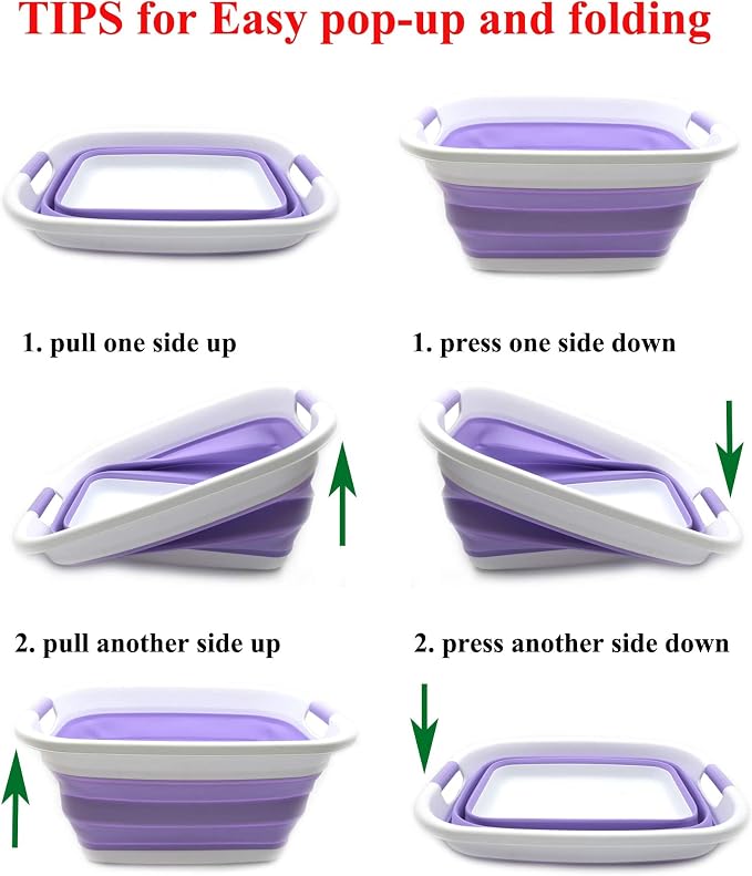 SAMMART 31L (8.1 gallon) Collapsible Plastic Laundry Basket - Foldable Pop Up Storage Container-Portable Washing Tub - Space Saving Hamper/Basket, Water capacity: 23L (6 gallon) (1, Lt. Purple) - Image 8