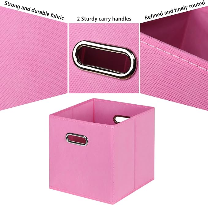 Fabric Cubby Storage Bins,13x13x13 Inches,Cube Organizer Bin Foldable Storage Boxes with Dual Handles Fabric Organizer Box and collapsible Storage basket,Set of 8,Pink - Image 7