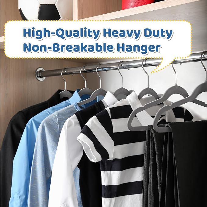 Premium 14 Inch Kids Hangers 100 Pack, Baby Velvet Hanger Non Slip | Grey Space Saving Felt Hangers Clothes Organizers for Closet with 360° Swivel Hook for Children, or Wholesale Small business - Image 9