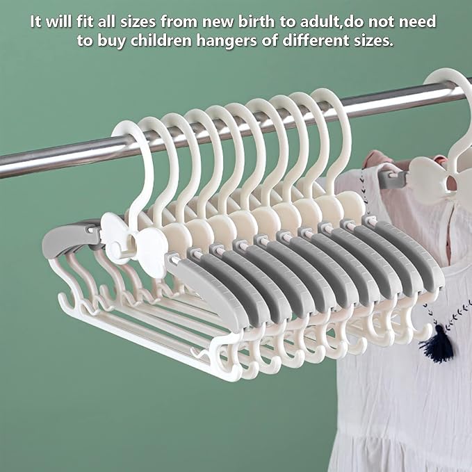 WJWSKI Kids Hangers for Closet, 50 Pack Baby Clothes Hanger, Adjustable Toddler Hangers for Boy Nursery, Cascading Plastic Perchas for Newborn Babies Children Infant, Space Saving Perchas Bebés, Grey - Image 6
