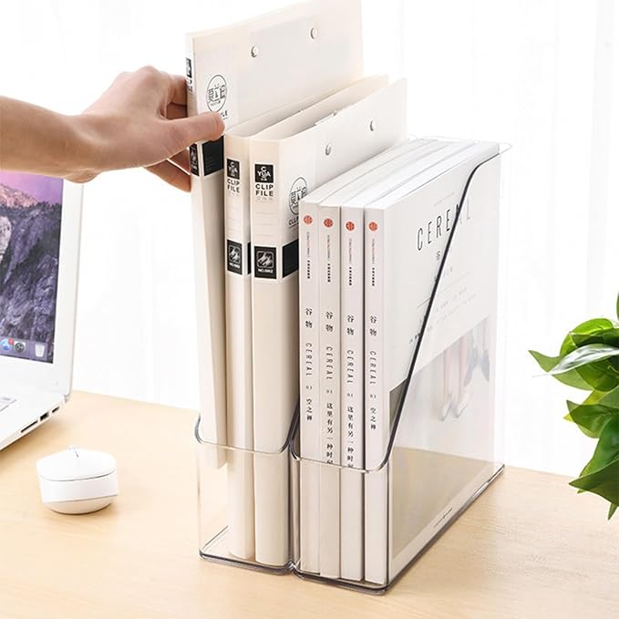 4-Pack Acrylic Vertical Magazine Holder & Book Organizer Clear Desktop File Storage Rack for Office/Home, Includes 3 Silicone Bookmarks (Space-Saving Design) - Image 6