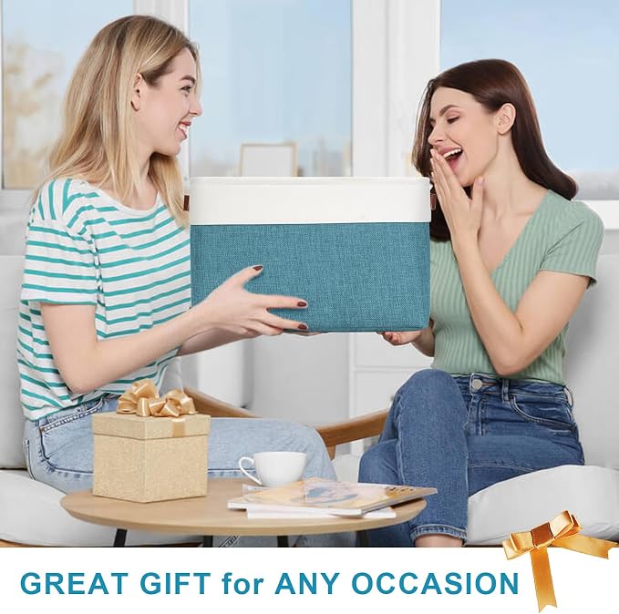 Storage Bins Large Fabric Storage Baskets for Shelves 3 Pack, Decorative Linen Closet Baskets with Handles for Organizing, Shelf, Clothes, Home, Office, 15x11x9.5Inches (Teal&White) - Image 7