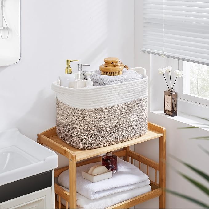OIASKET Storage Baskets for Organizing, Woven Baskets for Shelves, Rectangle Decorative Organizer for Storage Clothes, Toy, Books, Towels Nursery Bins 3 Pack (Gradient Yellow, 15.75"x11.8"x9.85") - Image 8