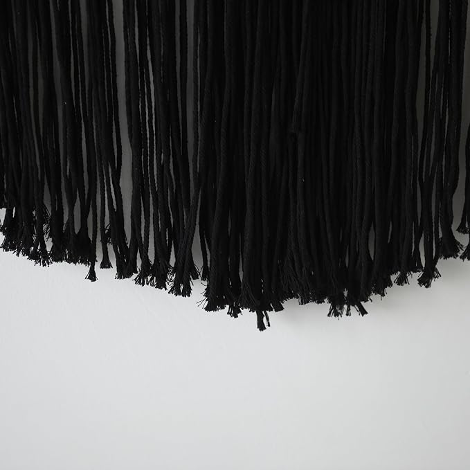 Macrame Wall Hanging Black Yarn Tapestry Boho Fiber Art Decor 57"W*43"L | Black Wall Hanging, Woven Fiber Art, Handmade Cotton Decor, Modern Boho Style, Statement Wall Accent, Handmade Craft - Image 7