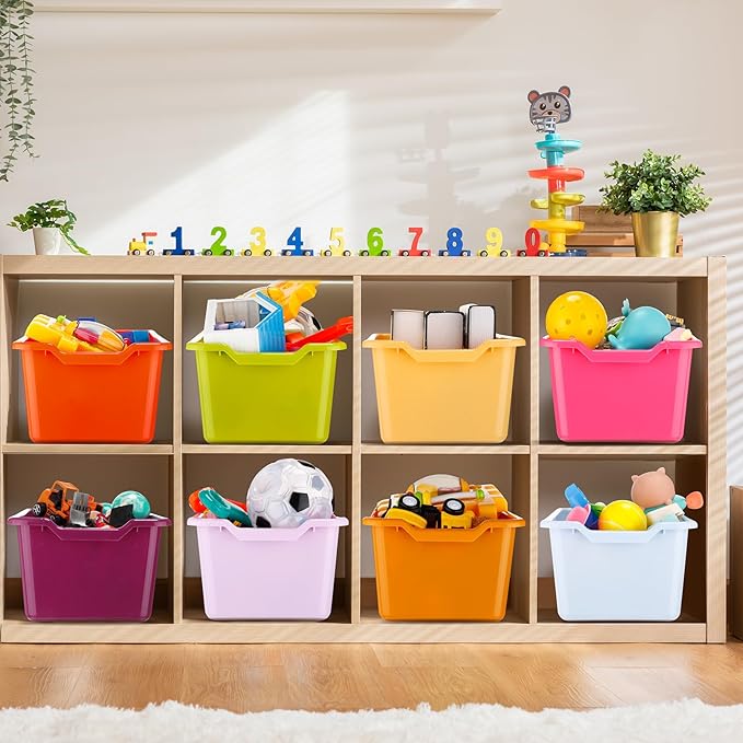 36 Pcs Book Bins for Classroom Plastic Cubby Bins Vintage Color | Scoop Front Storage Bins for Classroom Library Stackable Toy Containers for School Office Home Nursery Playroom - Image 6