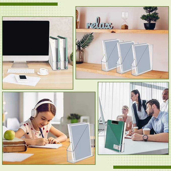 Marsui 20 Pcs Clear Acrylic Magazine Holder with Handle Desk Organizer | Vertical File Rack for School Locker and Office, Plastic Storage Organizer, Space-saving Supplies for Home Work and Study - Image 7