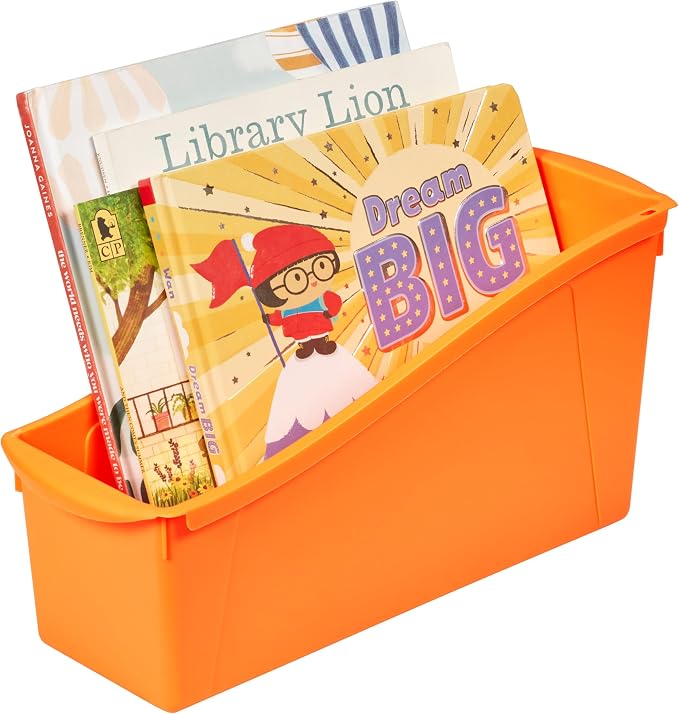 ECR4Kids Linking Storage Book Bins, Interlocking, 10-Piece, Neon Orange | Durable plastic with built-in handles, interlocking, nestable, ideal for books, magazines, and files in a classroom or office - Image 12