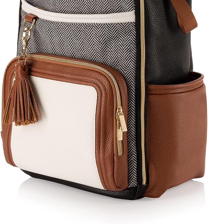 Itzy Ritzy Boss Plus Diaper Bag Backpack with 19 Pockets (Coffee & Cream) | Large Diaper Bag Backpack Includes 2 Insulated Bottle Pockets, Changing Pad, Stroller Clips, Padded Straps, Travel-Ready - Image 10