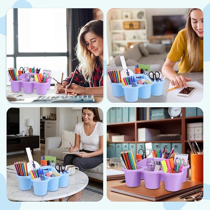 12 Pcs Classroom Caddy Bulk - Plastic 6 Compartments Table Storage Caddy with Handle for School Pencil, Crafts Marker, Crayon Art, Drink Cup Delivery (Macaron Colors) - Image 7