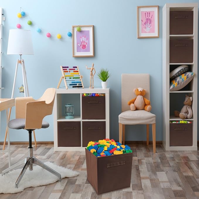 Sorbus Foldable Storage Cubes - 6 Fabric Baskets for Organizing Pantry, Closet, Shelf, Nursery, Playroom, Toy Box, Cubby -11 Inch Dual Handle Collapsible Closet Organizers and Storage Bins (Chocolate) - Image 8