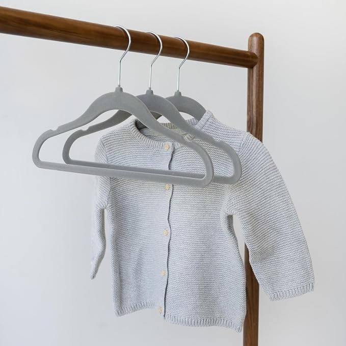 3 Sprouts Velvet Baby Hangers, Non Slip Slim, Dark Gray, 30 Pack | Non-slip velvet, Notched shoulders, 360-degree swivel hook, 11.75 x 8 in, Infant and toddler clothes, Soft colors for nursery - Image 8