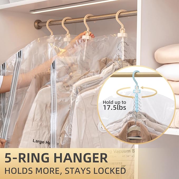 TAILI Hanging Vacuum Storage Bags Clothes, Coats, Jackets,6 Jumbo Clear | Vacuum Seal Bags for Clothing, Space Saver Winter Clothes Storage Closet Organizer Garment Storage - Image 8