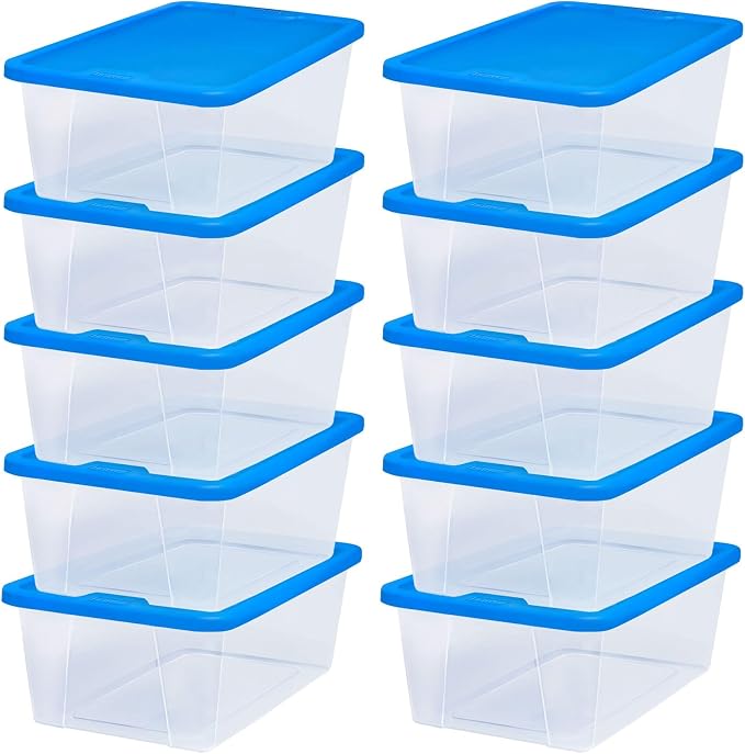 HOMZ 10-Pack Snaplock, Small Clear Plastic Storage Organizer Bins w/Lids, 6 Quart, Blue - Stackable Container Boxes for Bedroom, Bathroom, Garage, and Office Organization - Image 9