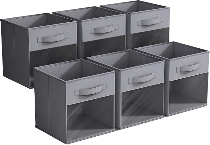 Sorbus 11 Inch Storage Bins with Clear Window - 6 Foldable Baskets for Organizing Clothes, Toys, Books - Sturdy Collapsible Fabric Storage Cubes with Handle - Storage Baskets for Shelves, Closets - Image 7