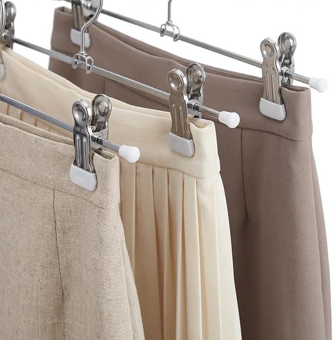 Mawa by Reston Lloyd Non-Slip Space-Saving Clothes Hanger For Pants & Skirts with Two Clips, Style K/40D, Set of 10, 15 3/4"L, White - Image 7