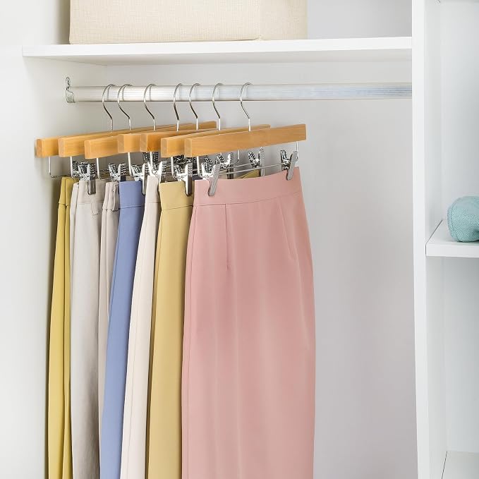 Nature Smile Deluxe Wooden Pants Hangers,Solid Lotus Wood Jeans Skirt Hanger with Clips Anti-Rust Hook Pack of 28(Natural) | Solid Wood Bottom, Jeans Hanger, Skirt Hanger, 2-Adjustable Clips - Image 8