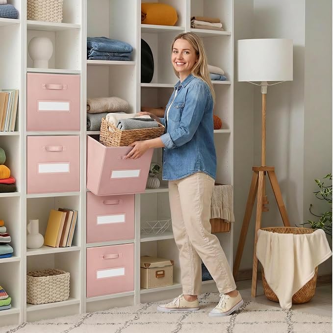Storage Bins,13" Cube Storage Bin with Labels,10pcs,Pink | Fabric Storage Cubes for Shelves,13 Inch storage cube bins with 10 Labels Window Cards & a Pen. - Image 7