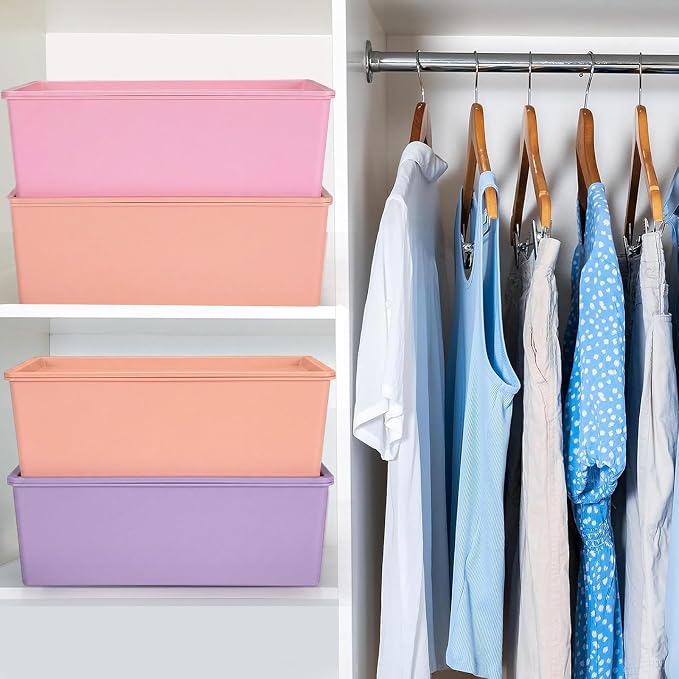 6 Pcs Large Plastic Storage Bins with Lids, Pastel | 14.4 x 10.4 x 5.1 Inch, Stackable Storage Containers, Decorative Cubby Organizer for Clothes Shelves Garage Closet Office - Image 6