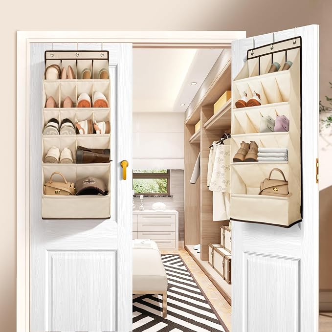 1 Pack Over the Door Shoe Organizers, Hanging Organizers with Large Pockets | with Large Deep Pocket Shoe Holder for Closet Shoes Rack for Wall, Over Door Shoe Storage Hold up to 18 Pairs Shoes, Beige - Image 9
