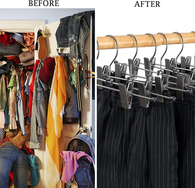 30 Pack Black Grey Metal Wire Pants Trousers Hangers for Pants Skirts Trousers with Clips - 13.8inch Heavy Duty Durable Clothes Hangers Organizer Space Saving 2 Adjustable Non Slip Clips - Image 9