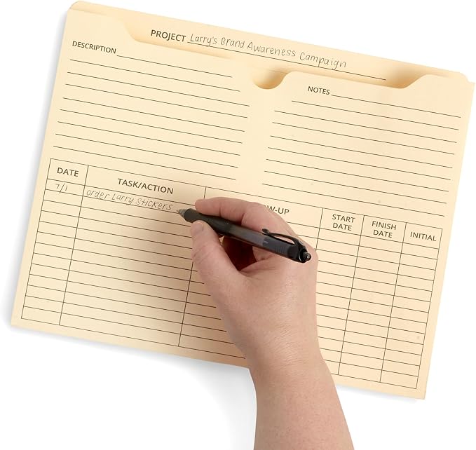 Blue Summit Supplies 50 Project File Folders, Letter Size, Pocket, Manila | Preprinted project management folder, reinforced straight cut tab, 2 in expansion pocket, for project filing - Image 7