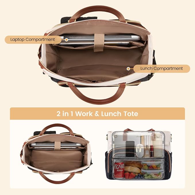 LOVEVOOK Insulated Lunch Tote Bag for Women, Large Capacity Work Bag with Large Cup Holder, Teacher Nurse Tote with Multi Pockets, Water Resistant Laptop Bag for Travel, College, Daily, 15.6 Inch - Image 6