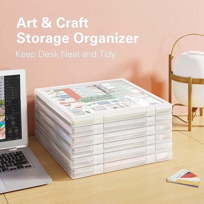 6-Pack Craft Organizers and Storage, Art Supply Organizer with Secure Lid, Clear Stackable Plastic Storage for Puzzle, Board Game, Photo, 12 x12 Paper, Inner Size 12.2" x 12.2" x 0.85" - Image 6