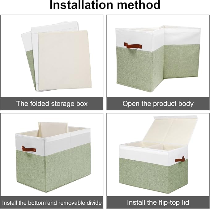 Large Toy Storage Box with Lid, Toy Chest Bin Boxes Basket with Dividers | Sturdy Toy Organizer Bin for Kids, Boys, Girls, Nursery, Living Room, Bedroom, Playroom 25"x13" x16" (Green and White) - Image 7