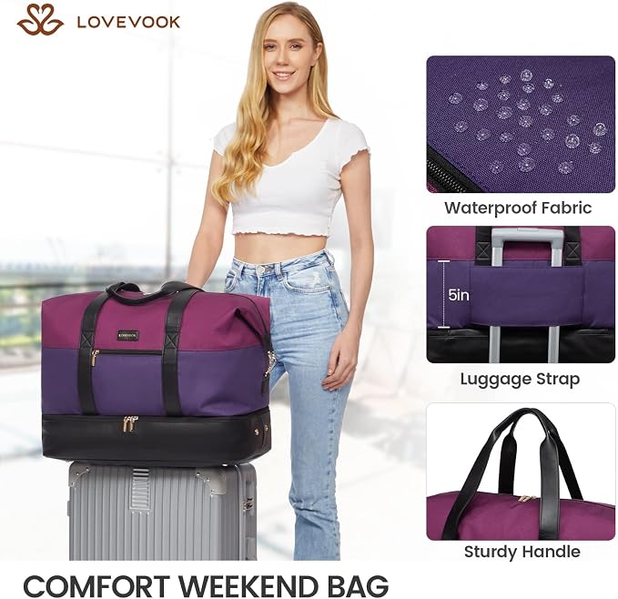 LOVEVOOK Weekender Bag for Women, Large Duffle Bag for Travel with 2 Packing Cubes, Carry on Overnight Bag with Shoe Compartment, Mom Hospital Bags for Labor and Delivery - Image 7