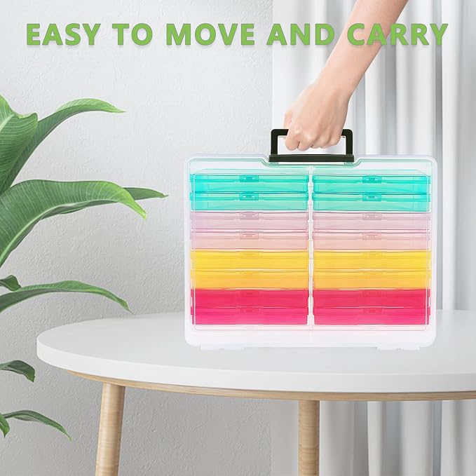 Photo Storage Box 5" x 7", 18 Inner Extra Large Photo Organizer Container, Plastic Craft Storage Box with Handle for Cards, Sticker, Seed, Scrapbooking, Craft, Classroom Supplies - Image 6