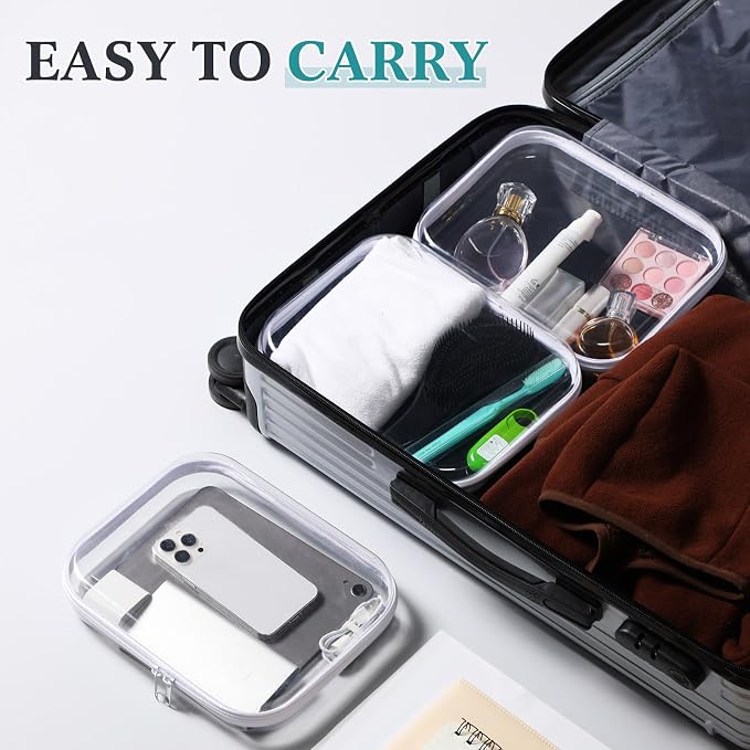 Sanwuta 6 Clear Hard Zipper Case,White,9.84 X 7.87 X 2 Inch | Pencil Case Pouches ,Makeup Bag,Plastic Toiletry Diaper Bag ,Travel Toy Storage,Waterproof Organizer Bins - Image 6